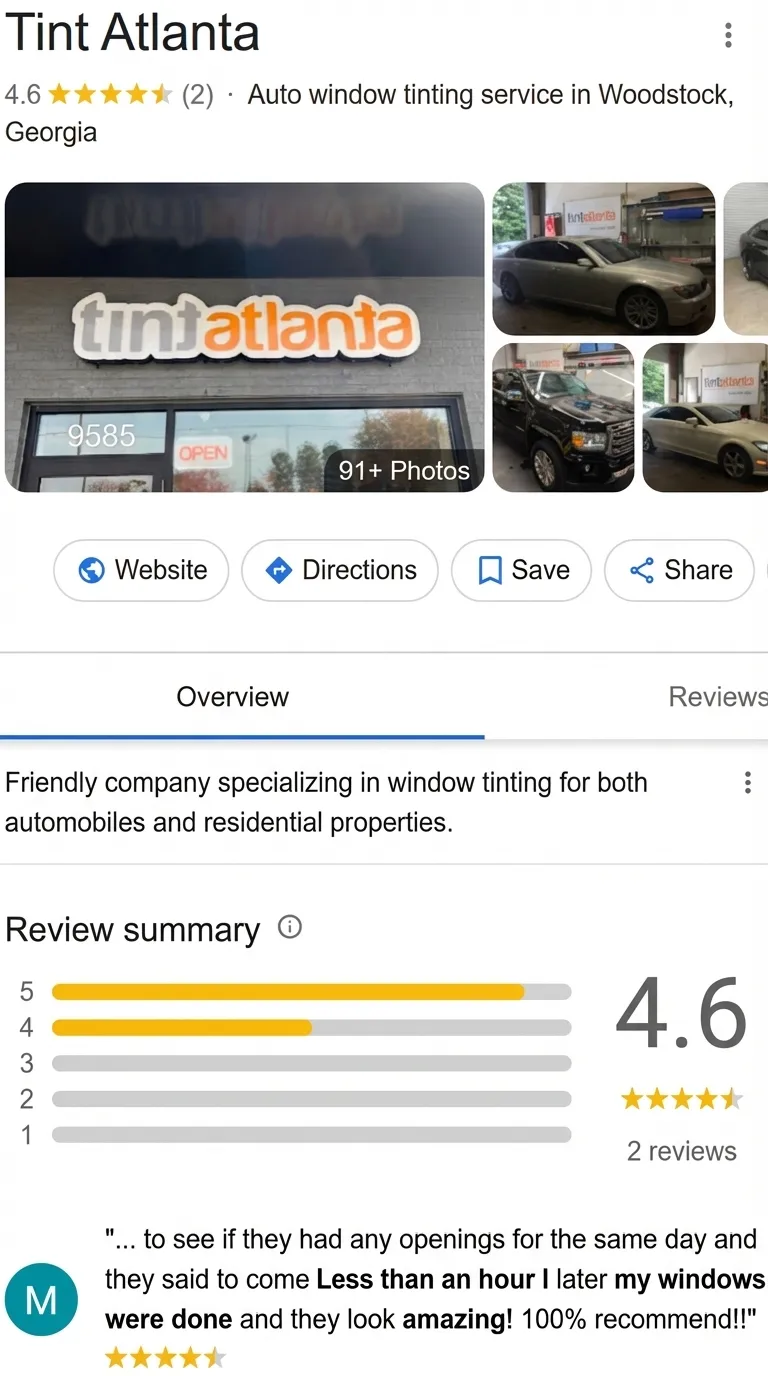 Tint Atlanta Google reviews before RepMint