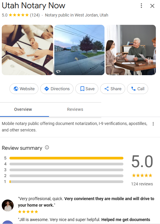 Utah Notary Google reviews after RepMint