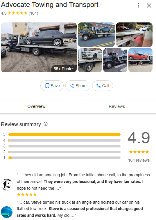 Advocate Towing Google reviews after RepMint
