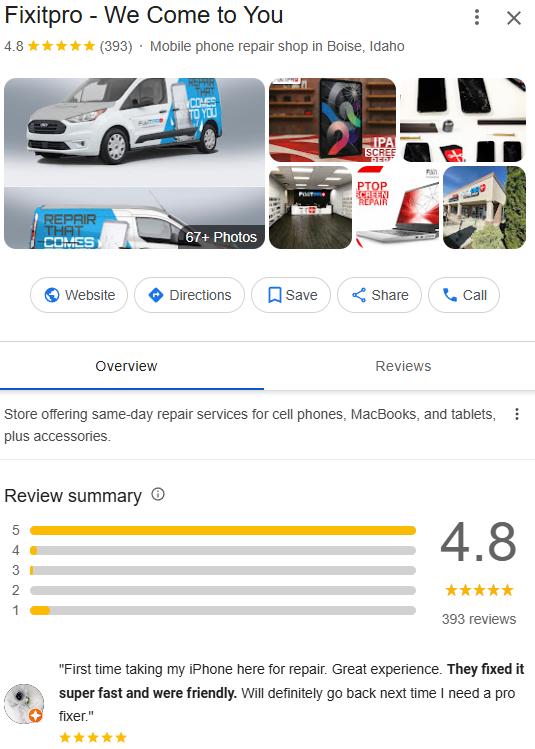 Mobile Phone Repair Google reviews after RepMint