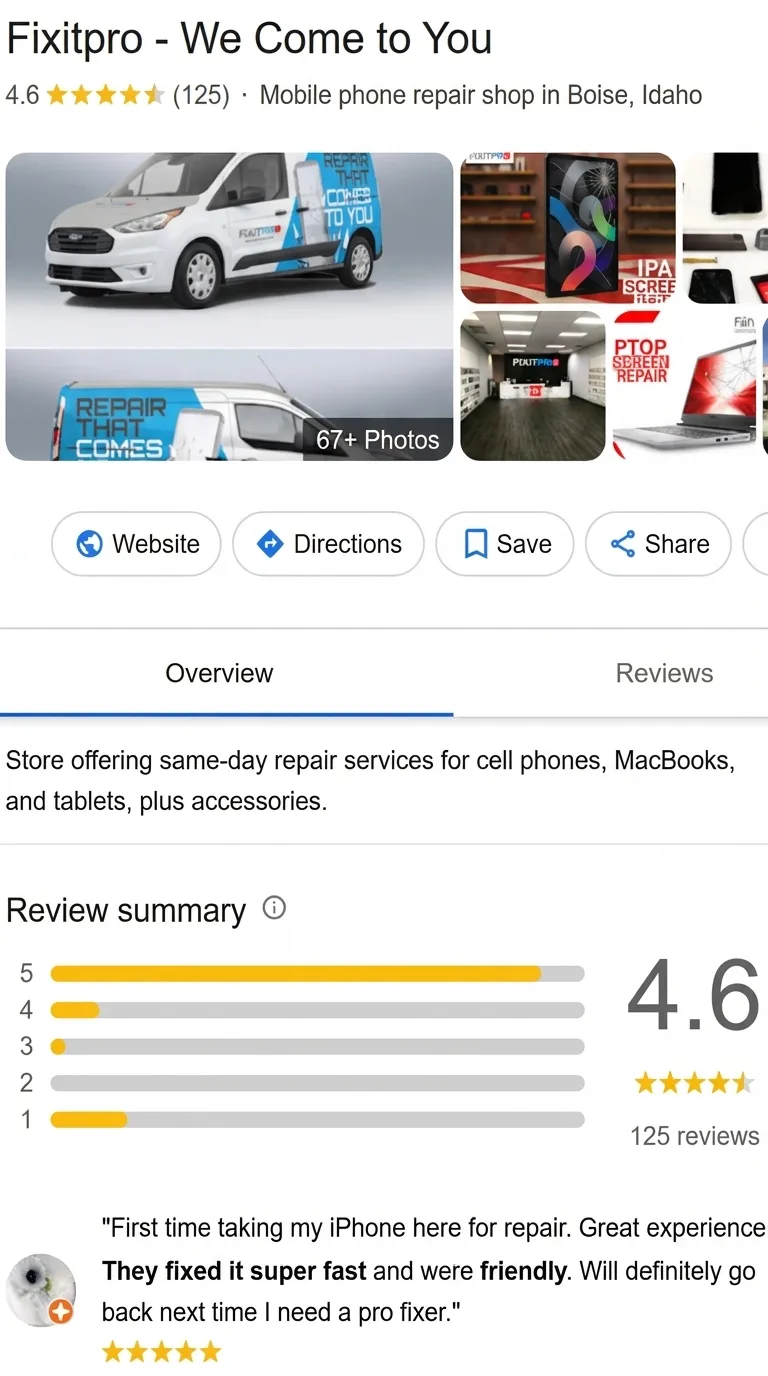 Mobile Phone Repair Google reviews before RepMint