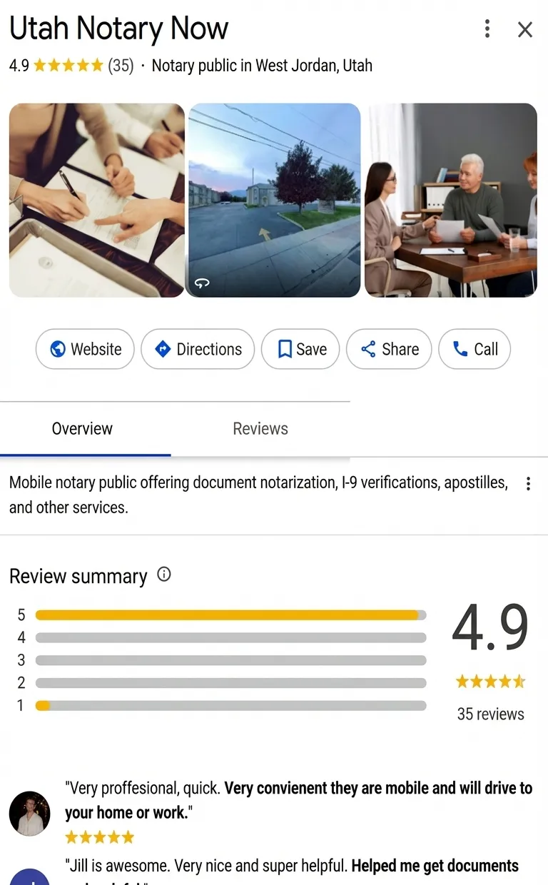 Utah Notary Google reviews before RepMint